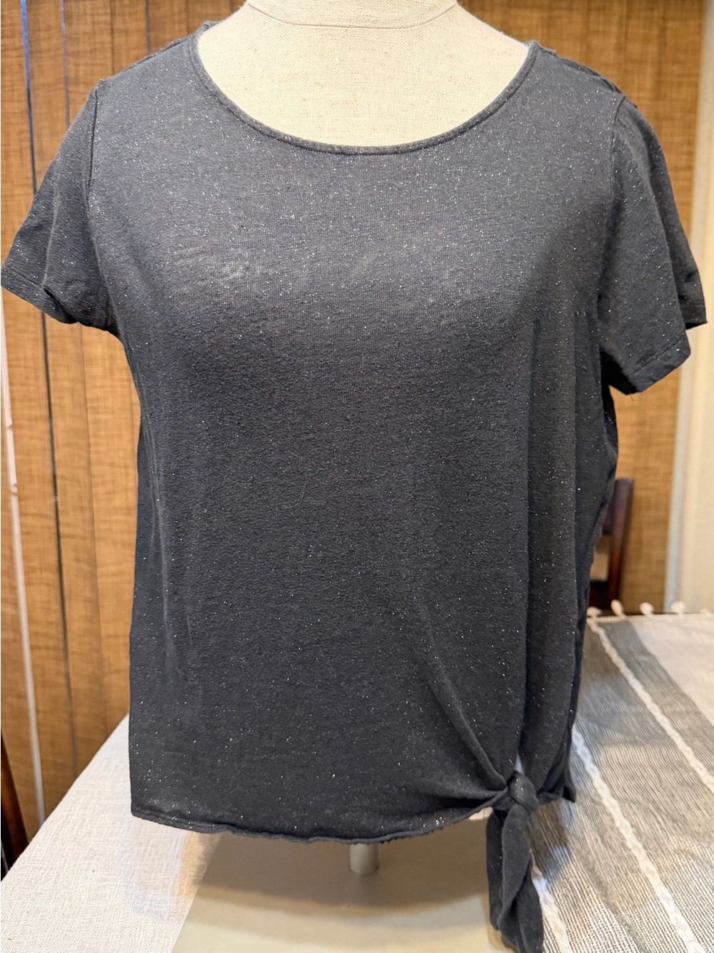 White House Black Market Black Short Sleeve Tie-Front Tee